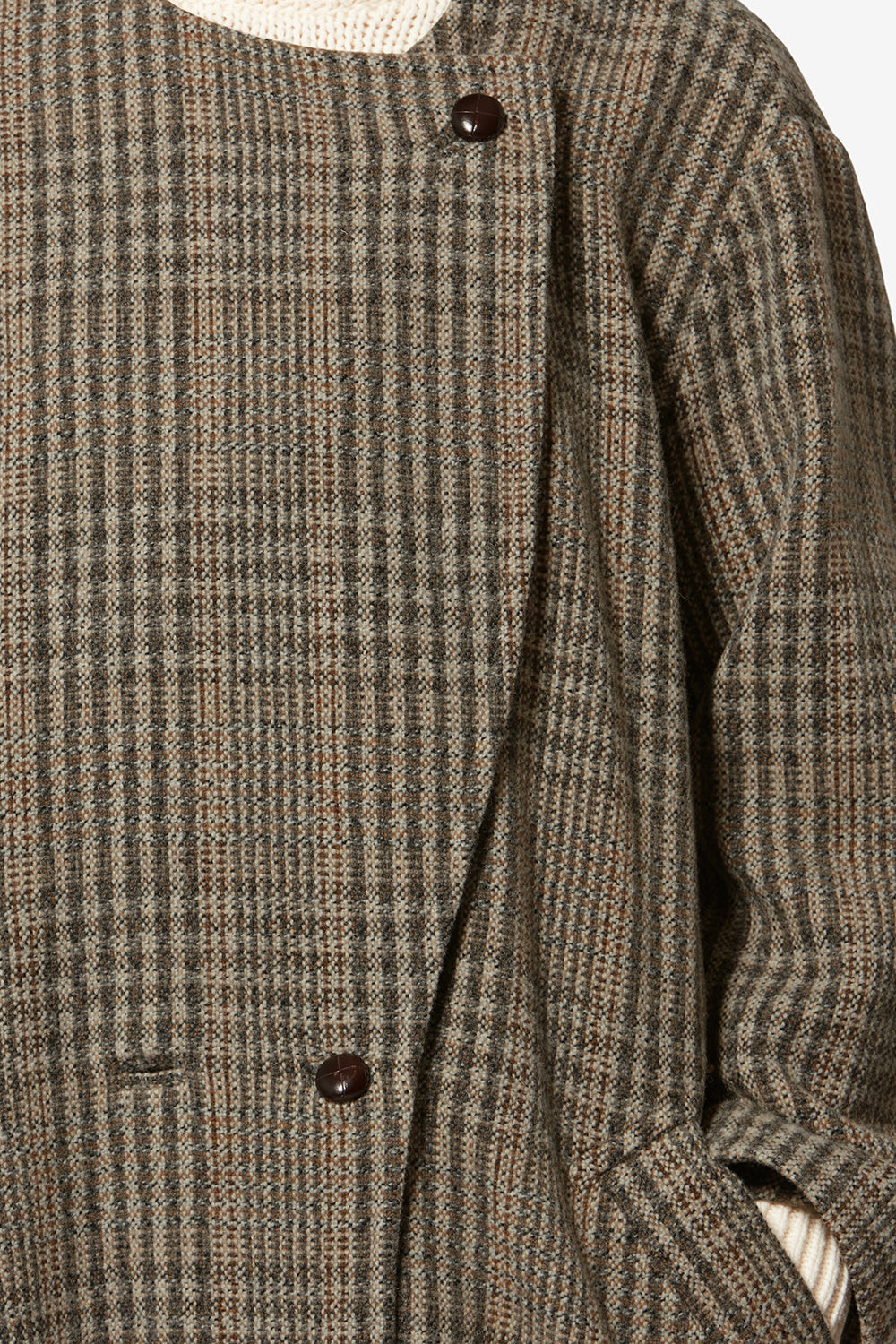 Renée long prince-of-wales check virgin wool coat - Beige - Woman - 3