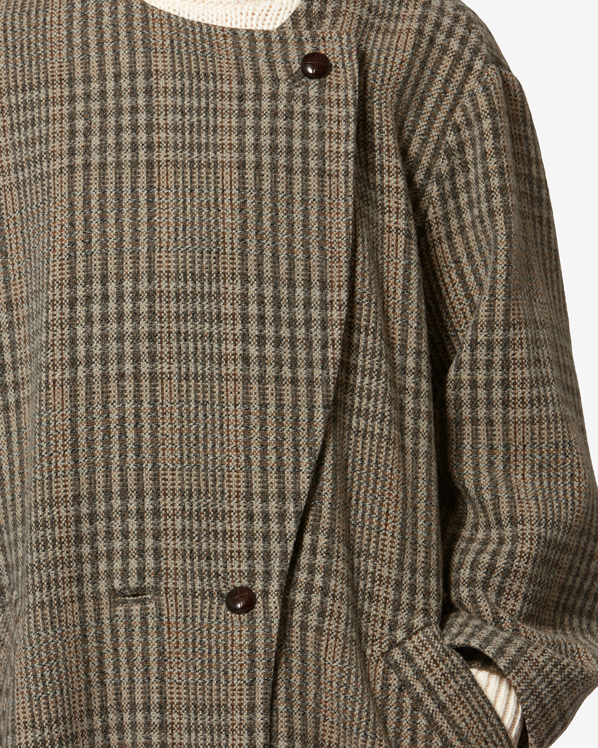 Renée long prince-of-wales check virgin wool coat - Beige - Woman - 2