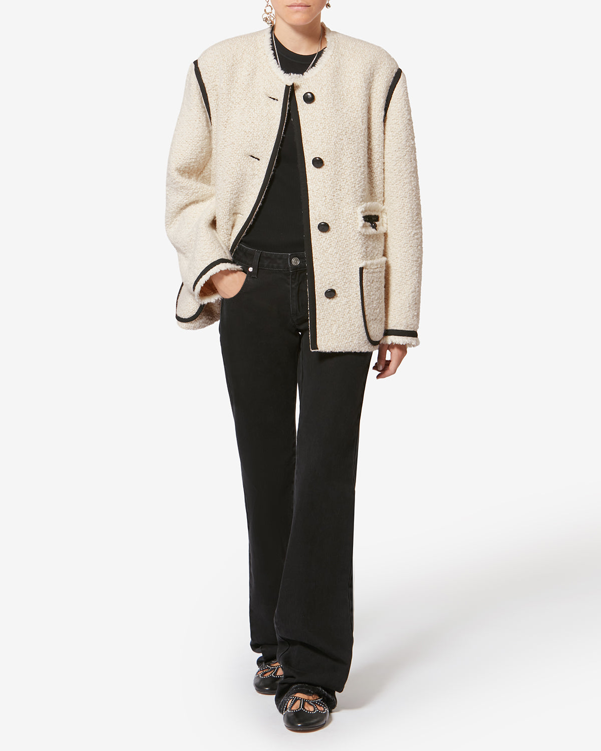 Giacca in tweed bouclé di lana maylin - Ecru - Woman - 1