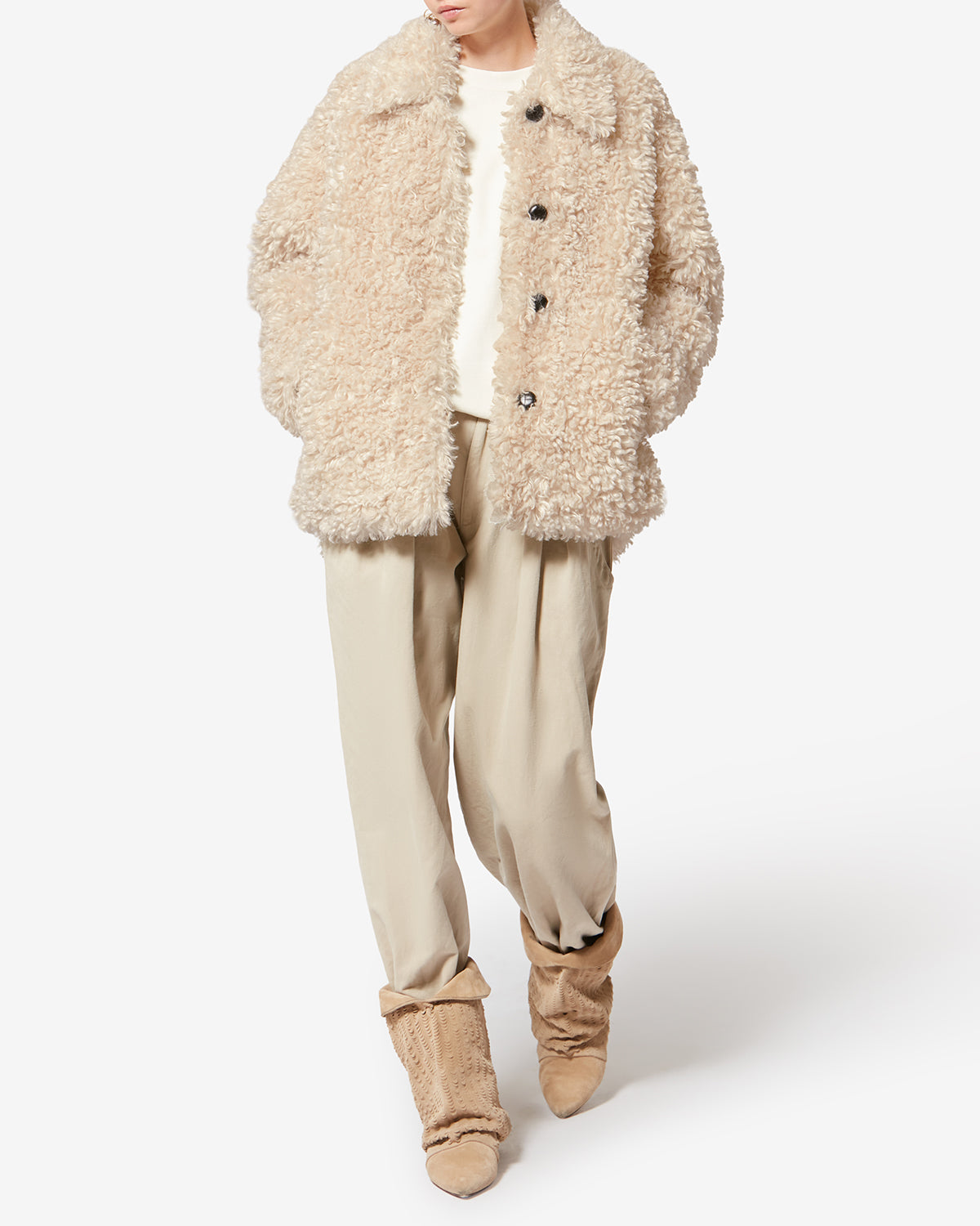 Tarvey short curly faux fur coat - Ecru - Woman - 1