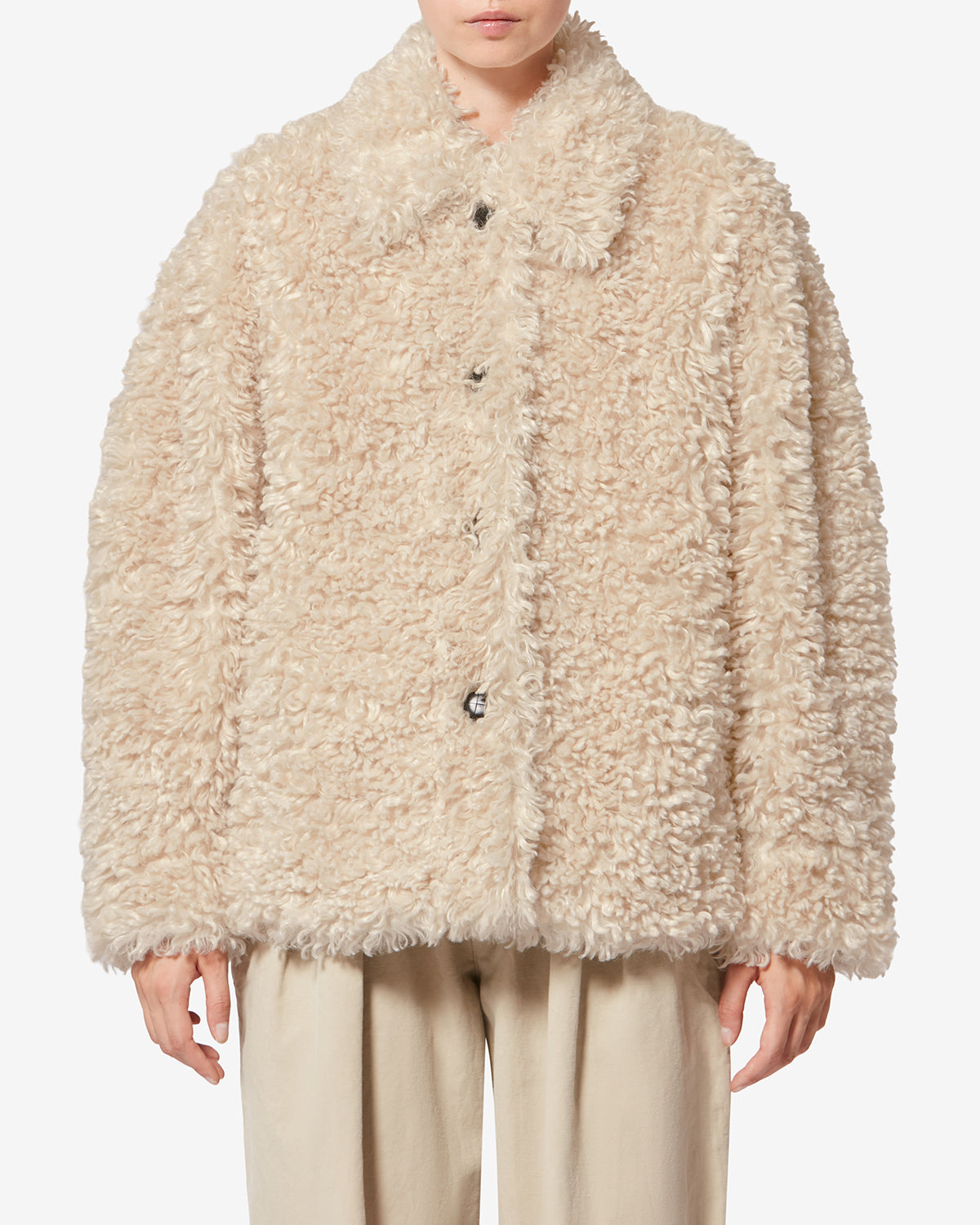 Tarvey short curly faux fur coat - Ecru - Woman - 3