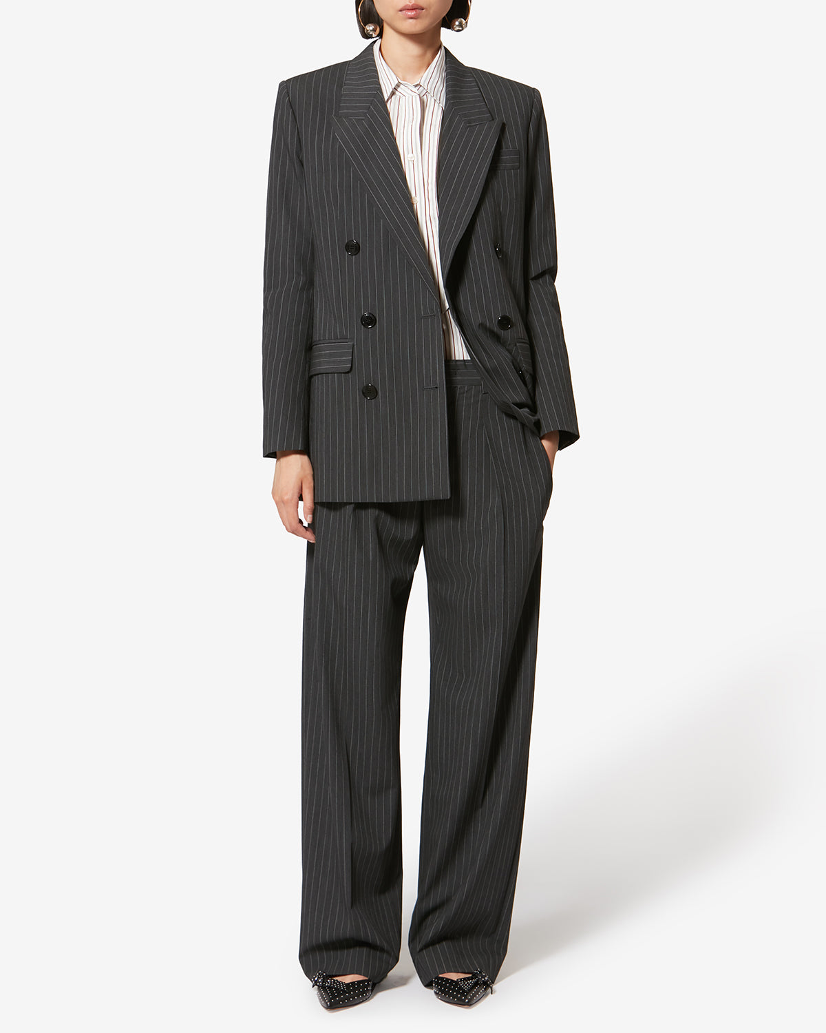 Lisetta virgin wool tennis stripe suit pants - Anthracite - Woman - 1