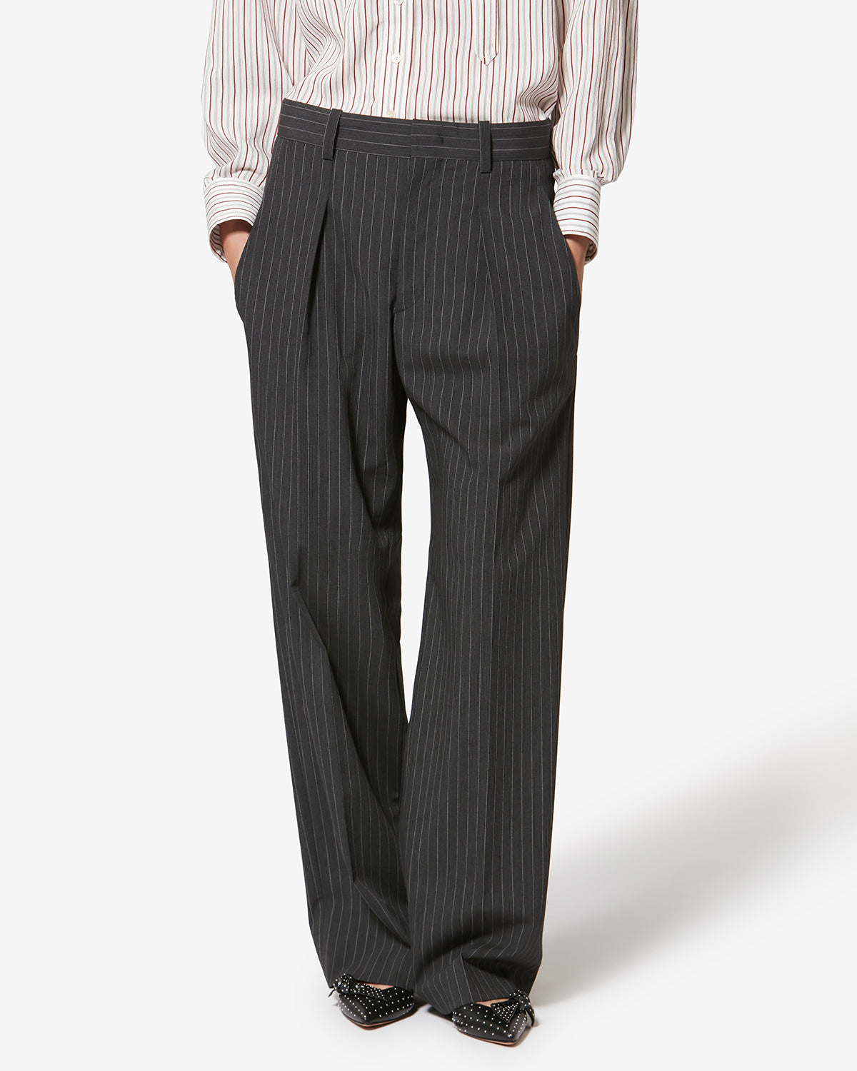 Lisetta virgin wool tennis stripe suit pants - Anthracite - Woman - 3