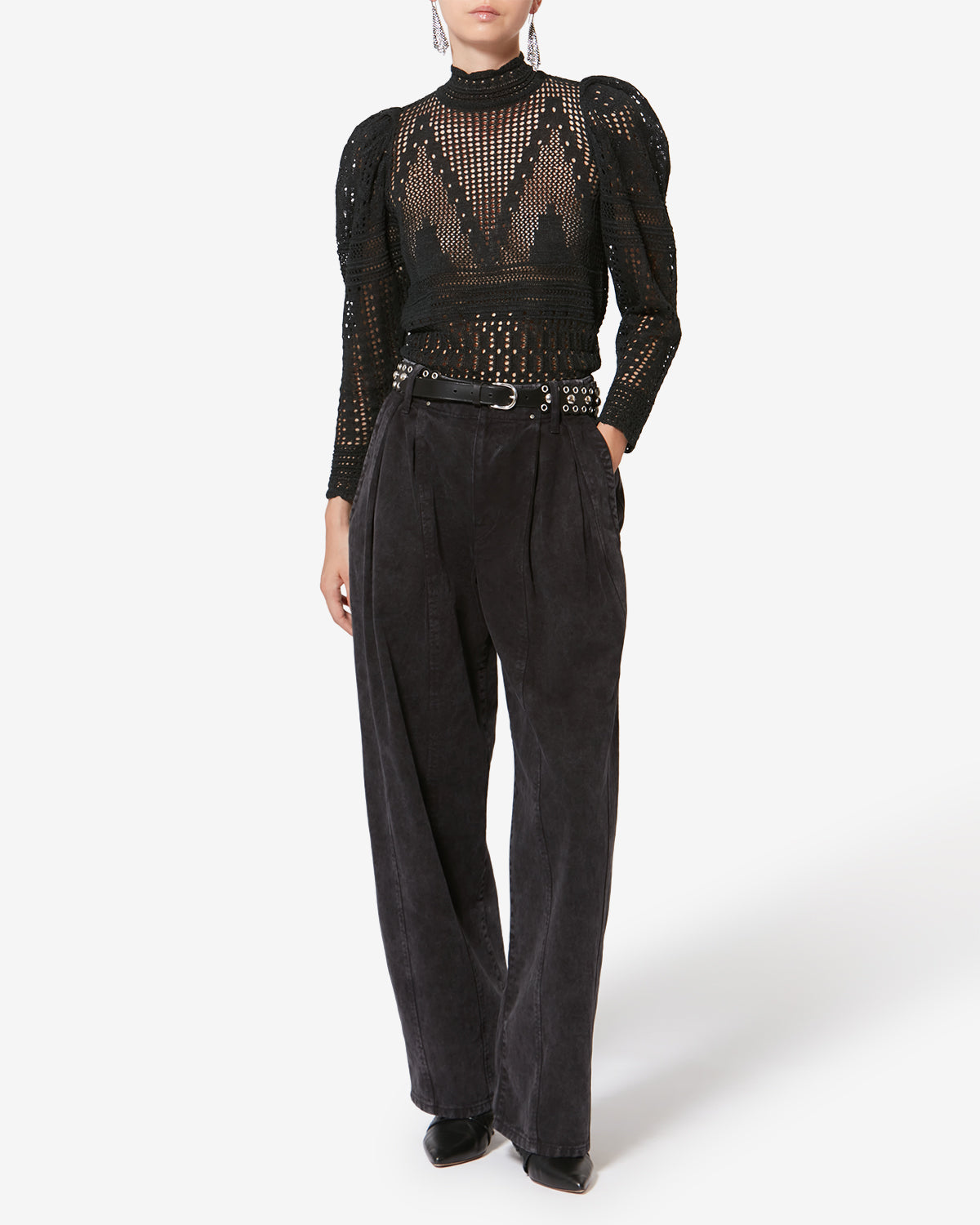 Ireme 데님 워크웨어 팬츠 - 검정으로 씻어낸 - Woman - 1