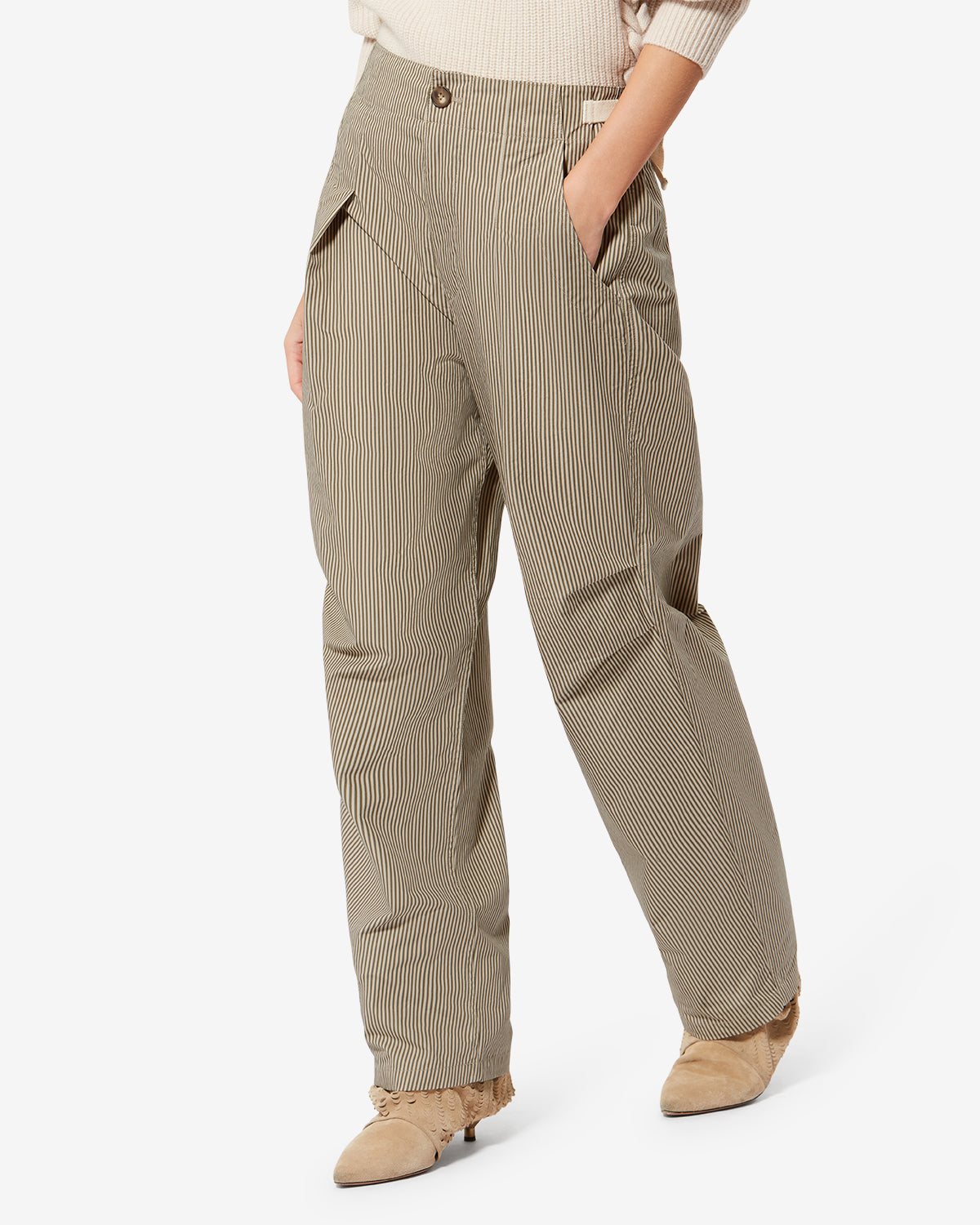 Weite hose aus gestreifter baumwolle ceryne - Beige-khaki - Woman - 3