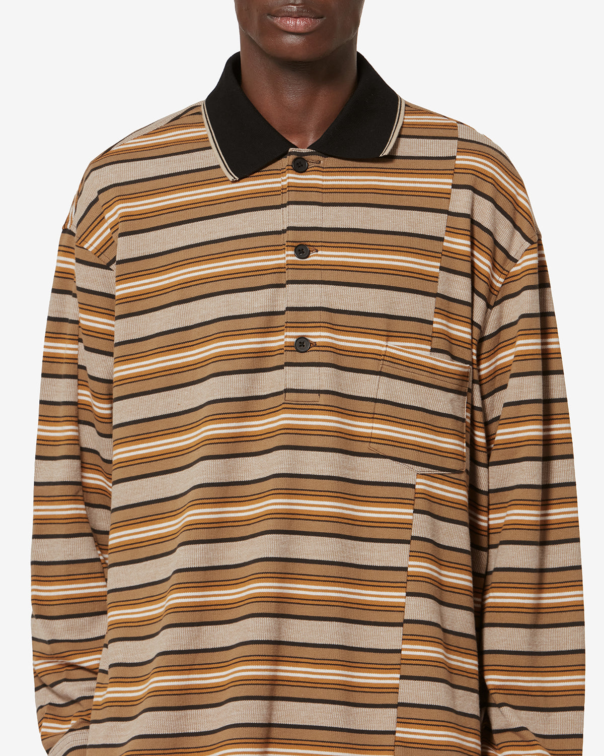 Polo de manga larga sorel de algodón piqué a rayas - Beige-khaki - Man - 2