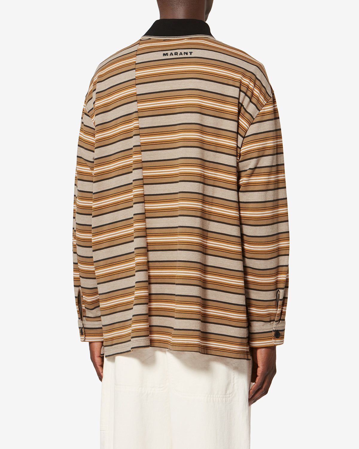 Polo de manga larga sorel de algodón piqué a rayas - Beige-khaki - Man - 4