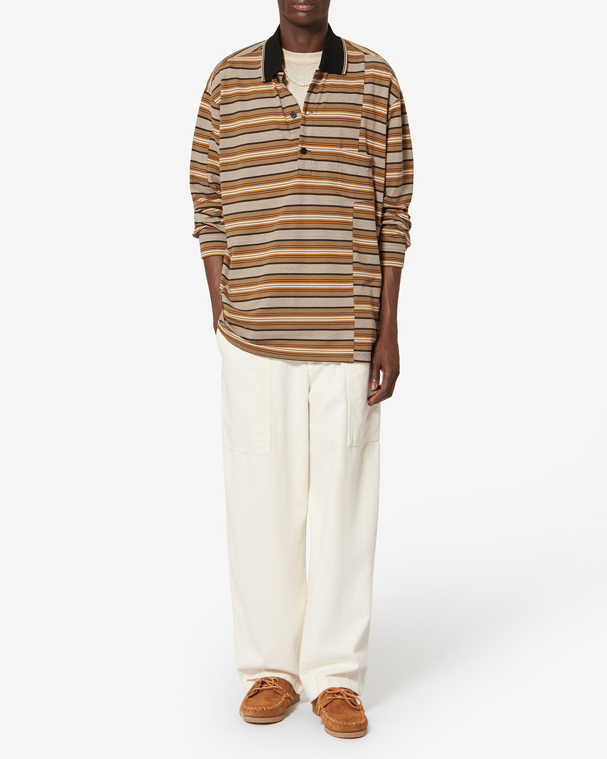 Polo de manga larga sorel de algodón piqué a rayas - Beige-khaki - Man - 1