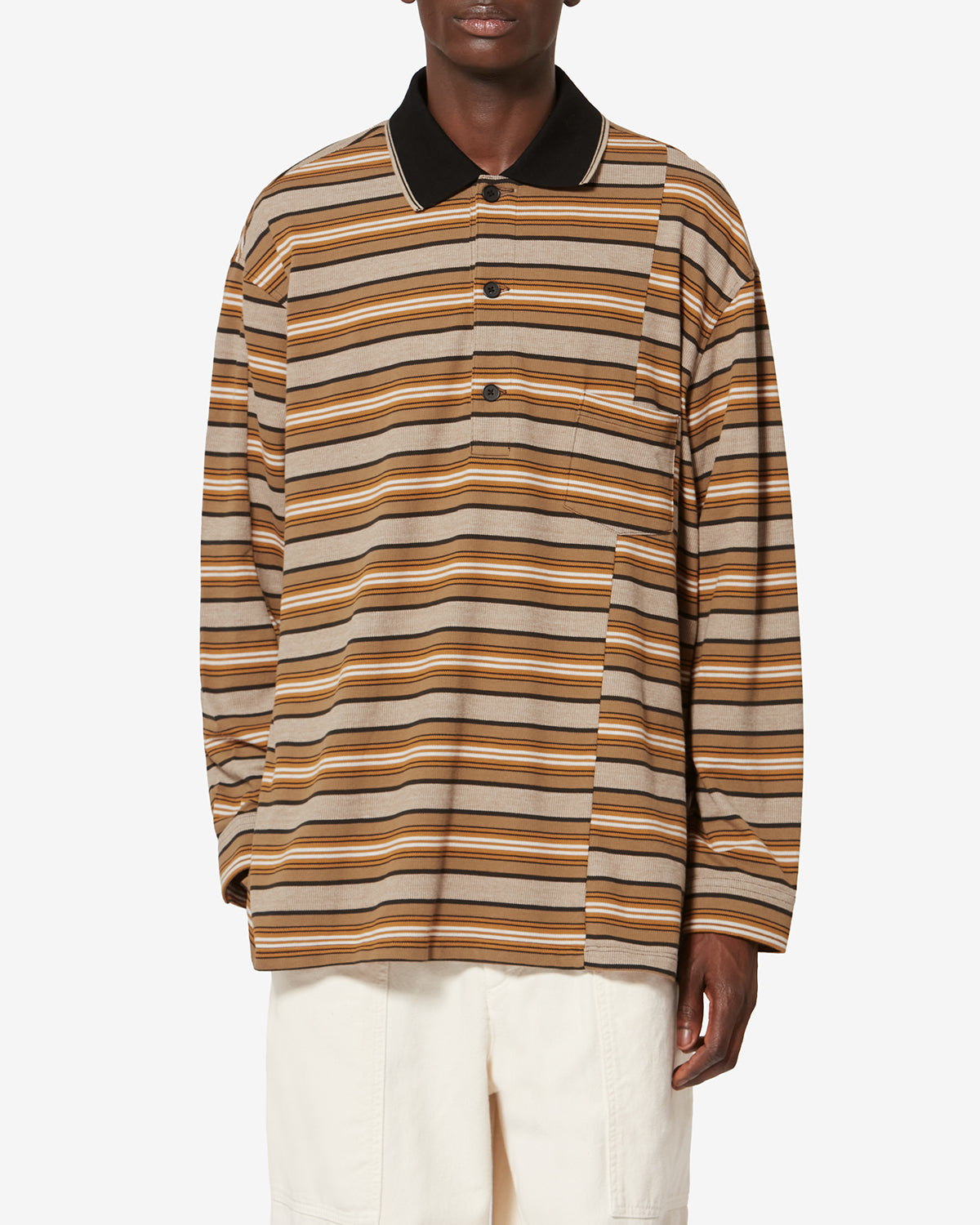 Polo de manga larga sorel de algodón piqué a rayas - Beige-khaki - Man - 3