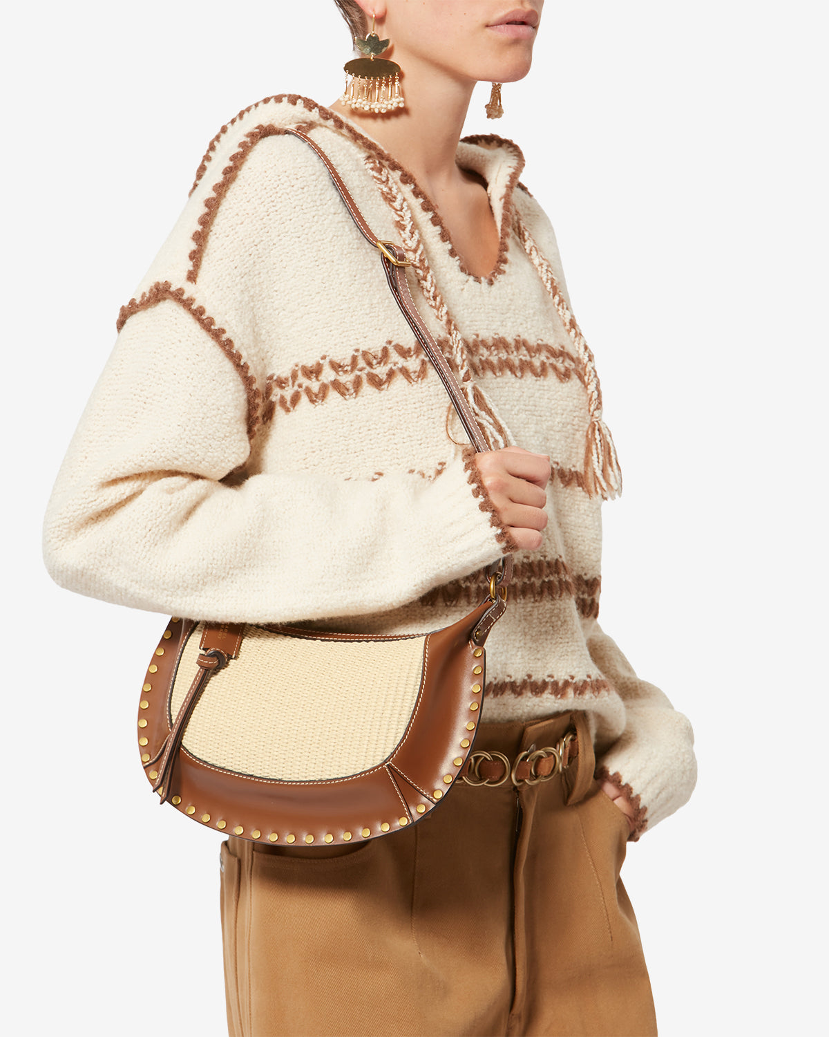 OSKAN MOON SHOULDER BAG Woman natural and cognac | ISABEL MARANT
