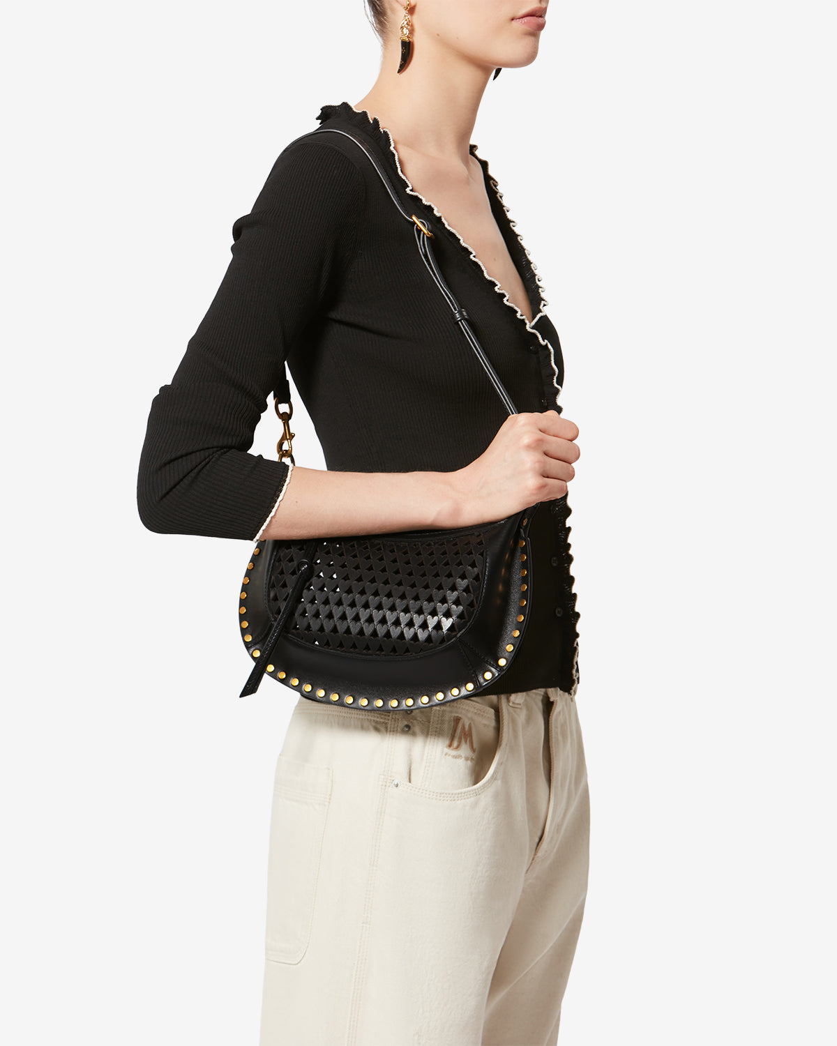 Bolso de hombro de cuero suave oskan moon - Negro - Woman - 3