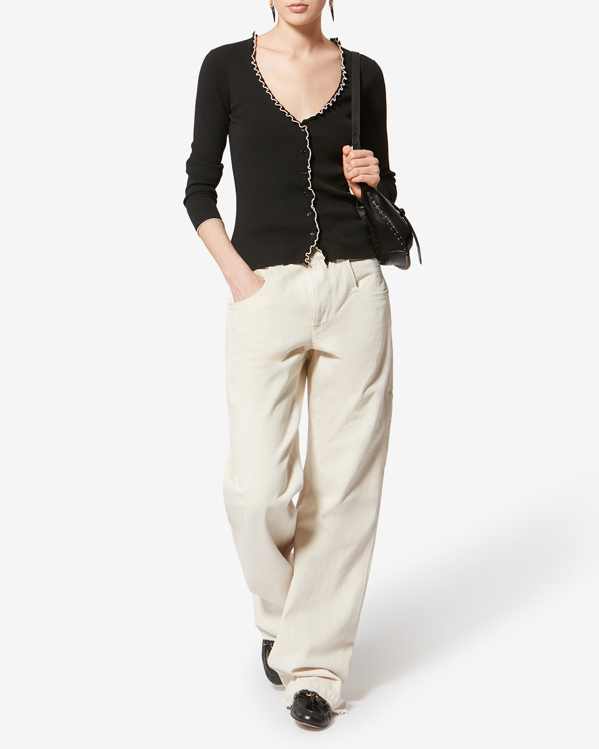 Bolso de hombro de cuero suave oskan moon - Negro - Woman - 7