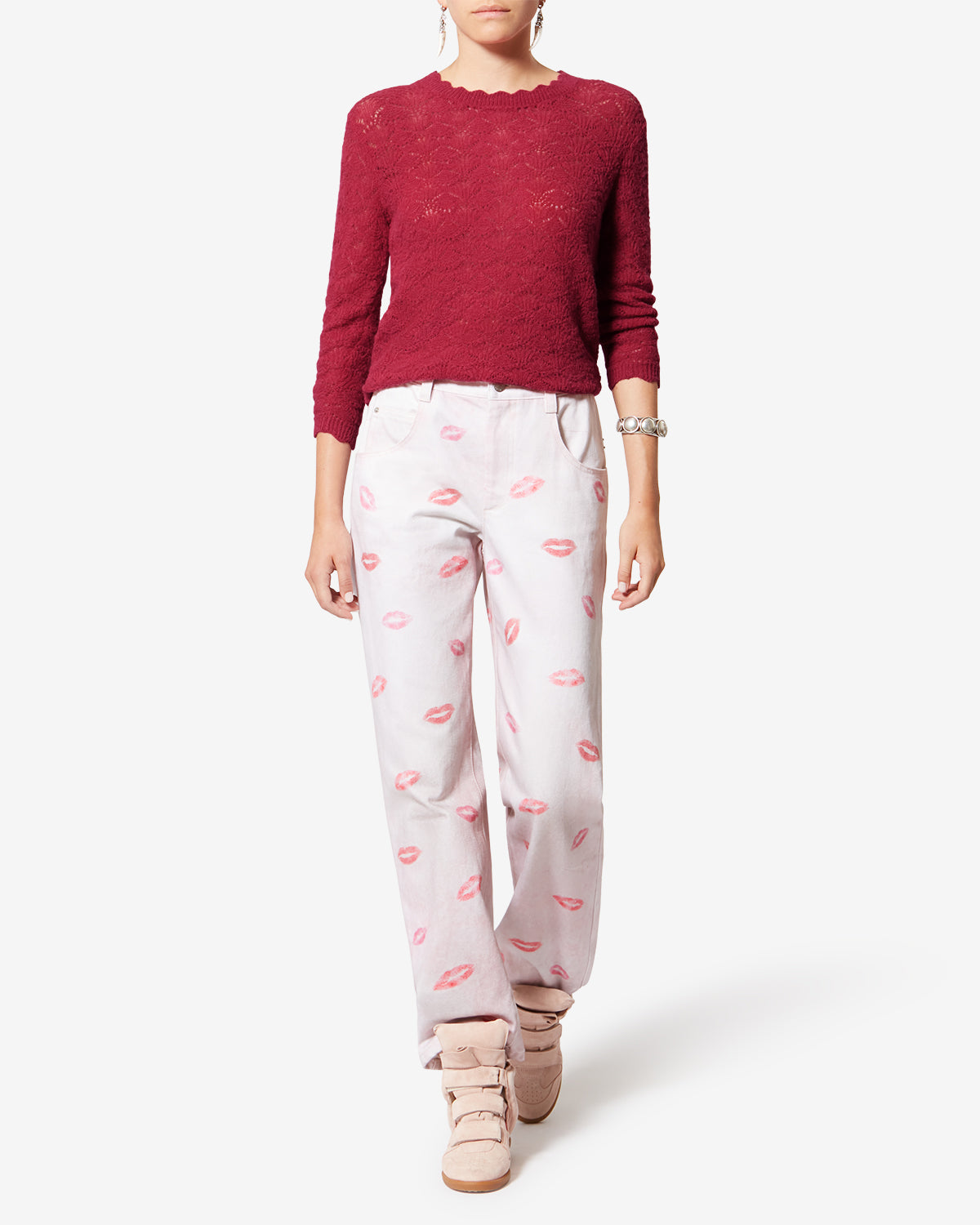 Leonette alpaca lace sweater - Fuchsia - Woman - 1