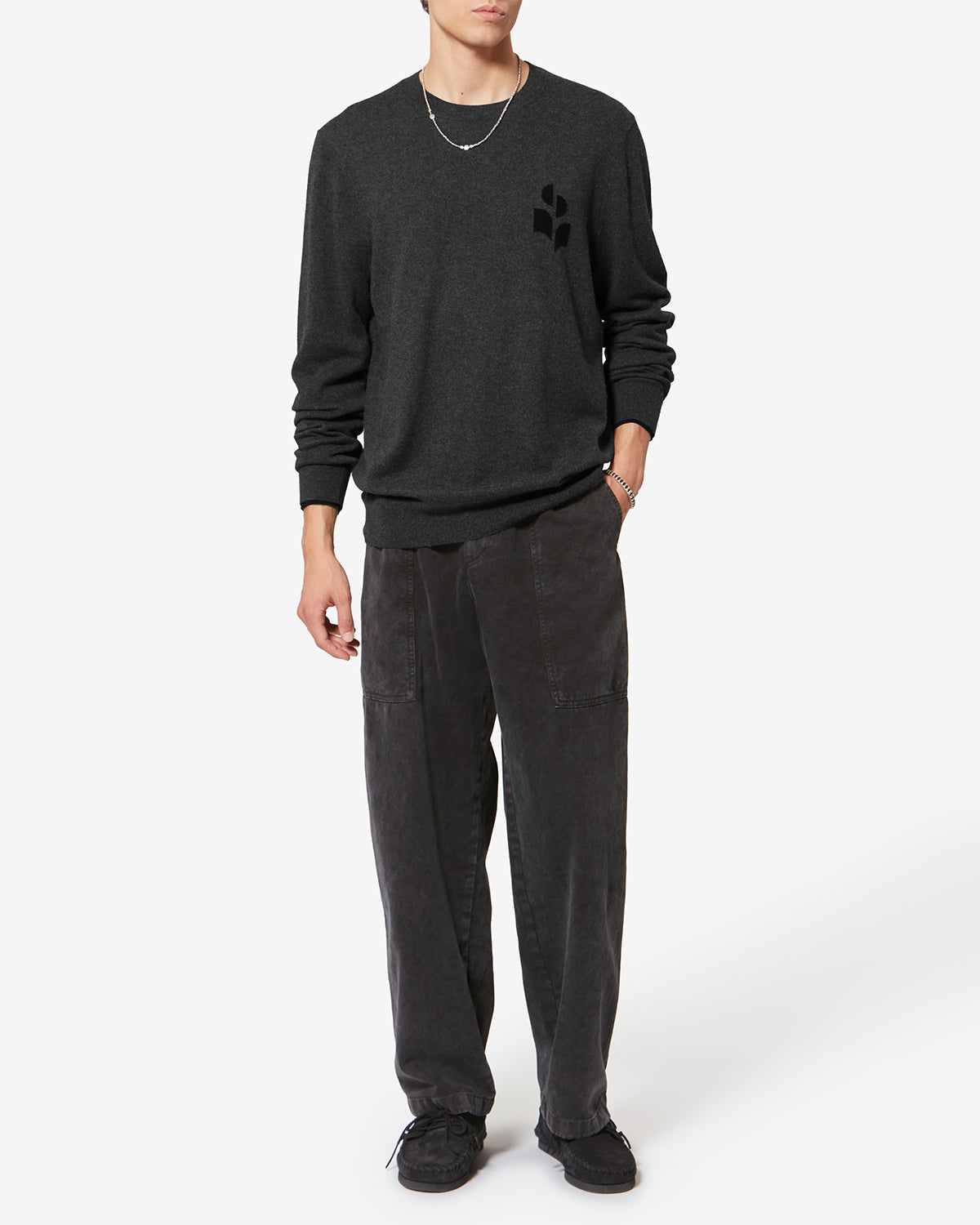 Antea thin cotton and wool sweater - Anthracite-black - Man - 1