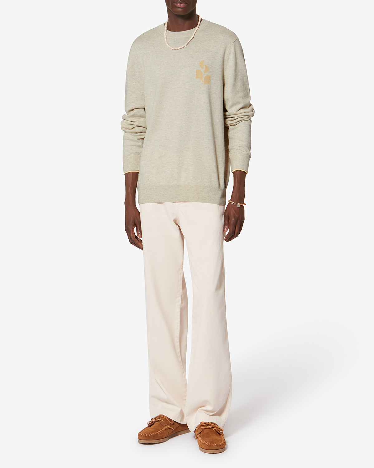 Jersey fino de lana y algodón antea - Light grey-light yellow - Man - 1