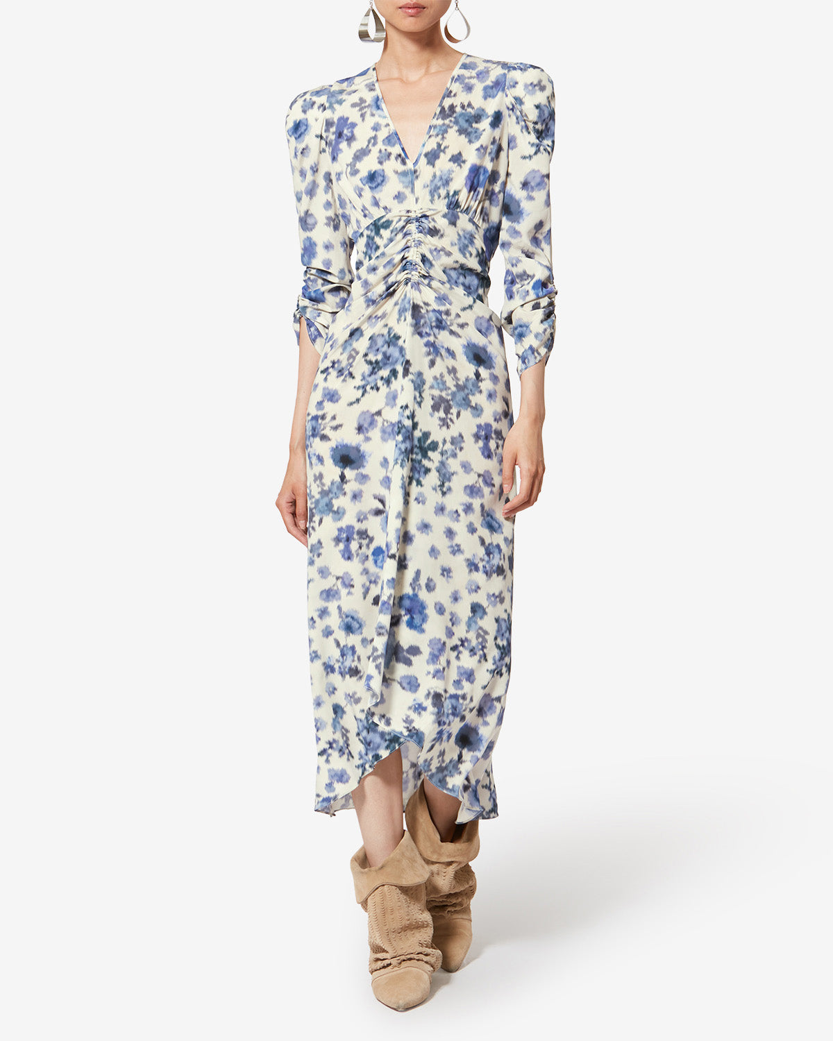 Robe longue en soie stretch imprimée albini - Bleu - Woman - 1