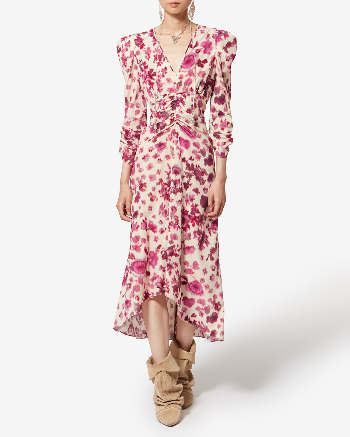 Robe longue en soie stretch imprimée albini - Rose - Woman - 1