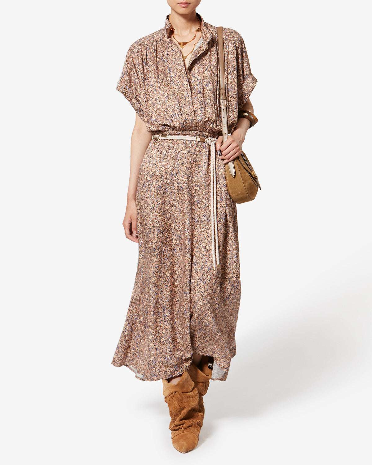 Ansley long floral silk jacquard dress - Ochre - Woman - 1