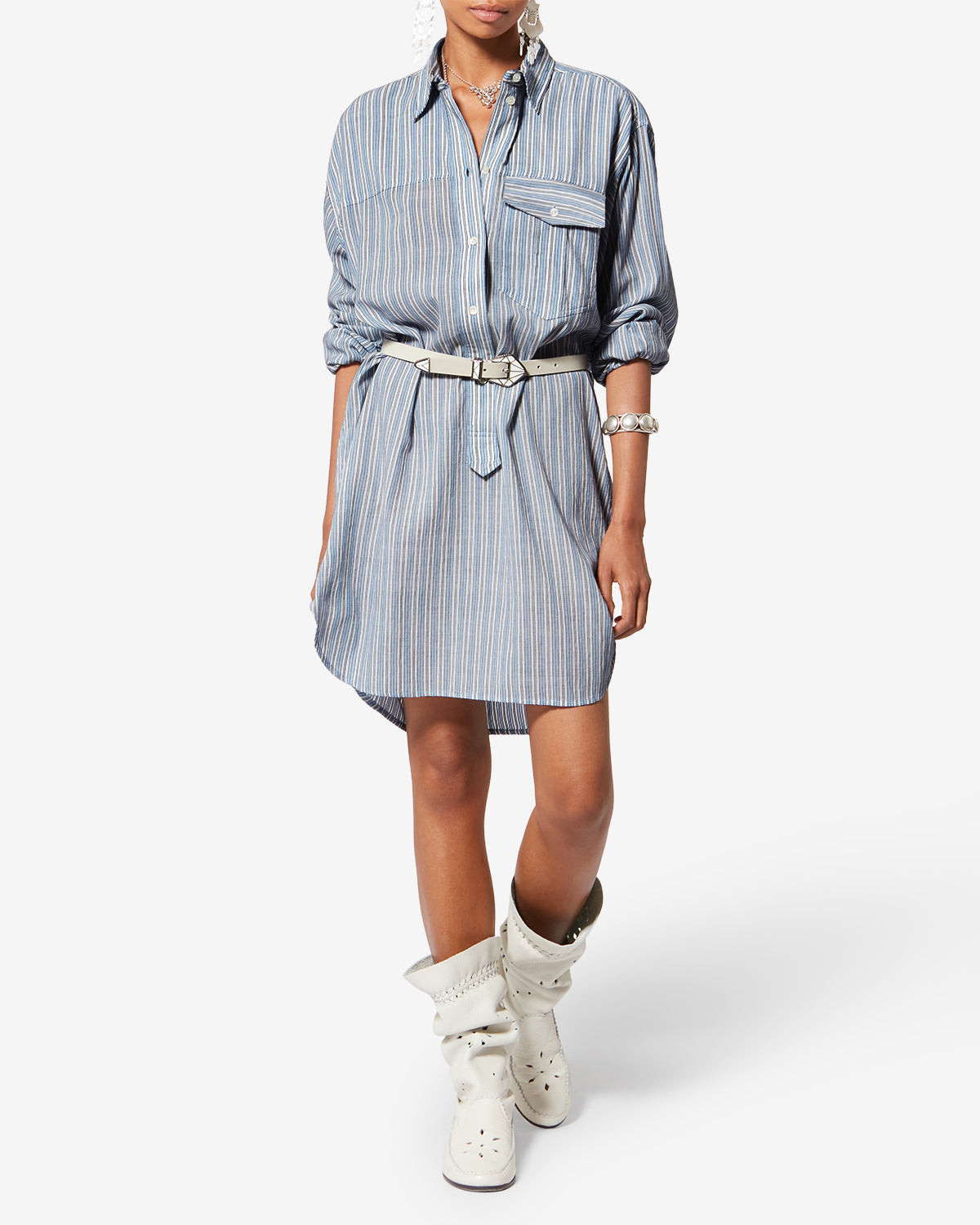 ISABEL MARANT / イザベルマラン | LINIANE DRESS コットン ドレス ストライプ シャツ | 34 | ブルー/ホワイト | レディース Isabel Marant - ISABEL MARANT / イザベルマラン | LINIANE DRESS