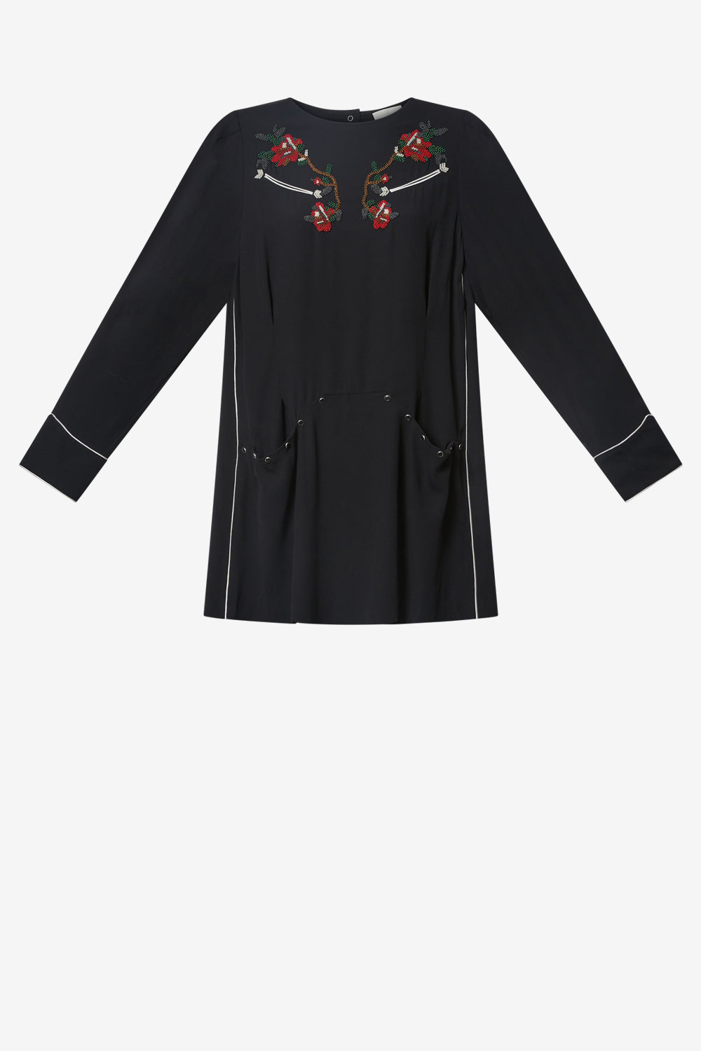 Kurzes kleid youma aus cady mit perlen - Schwarz - Woman