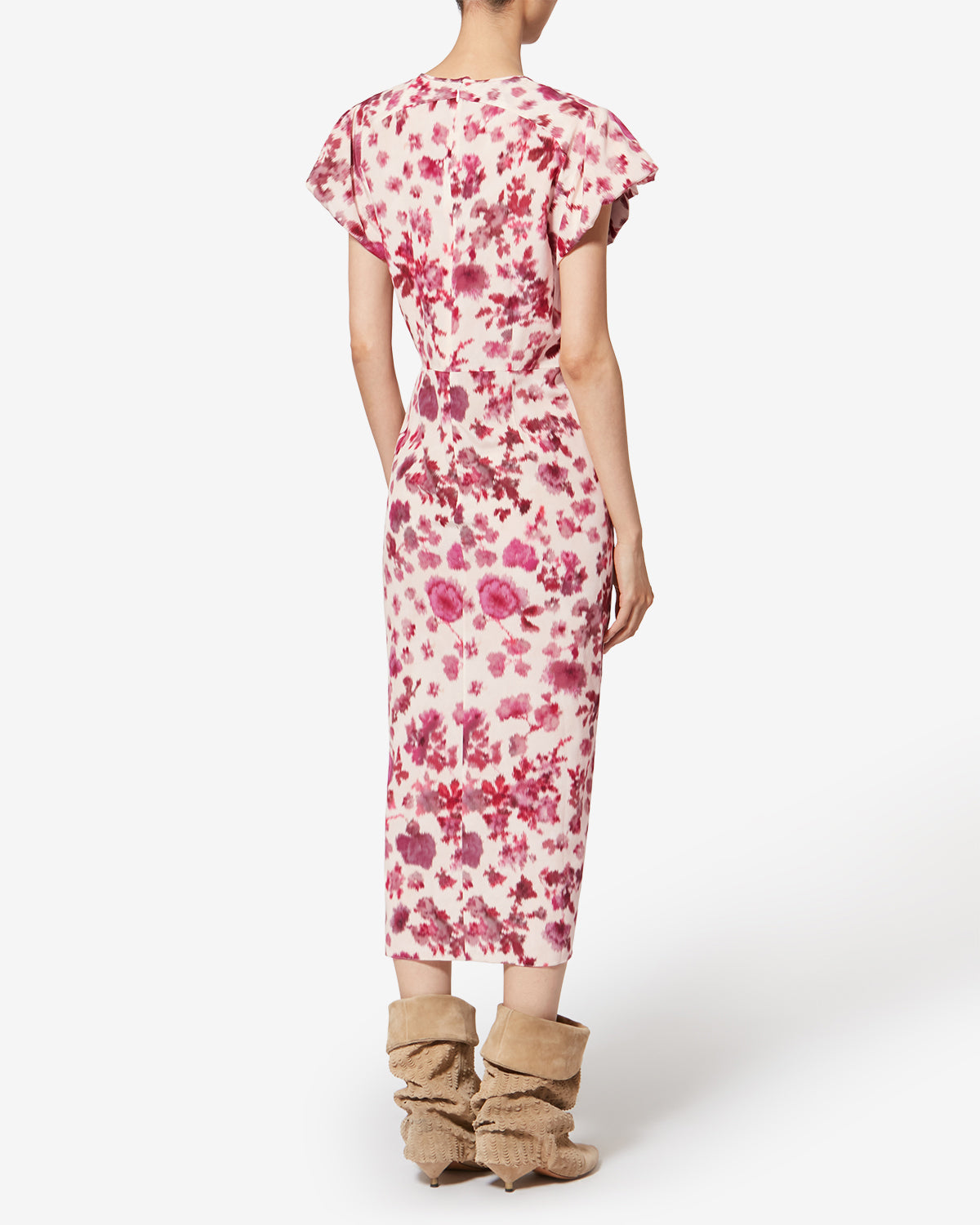 Vestido midi de seda elástica estampada terenae - Rosa - Woman - 3