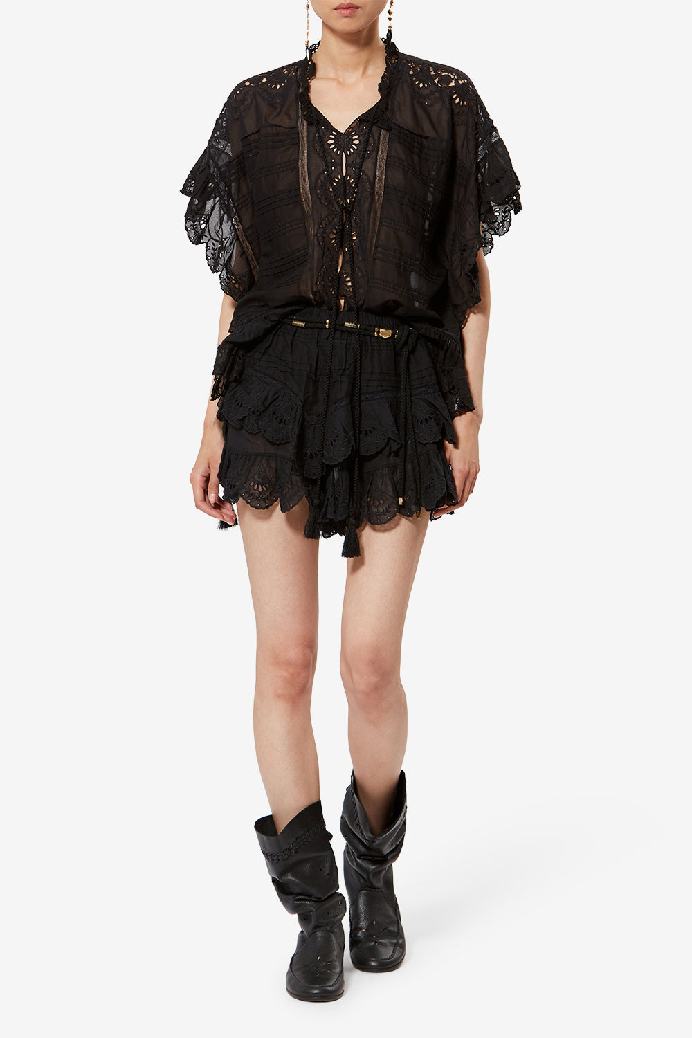 Shorts jocadia in cotone e pizzo a fiori - Nero - Woman - 2