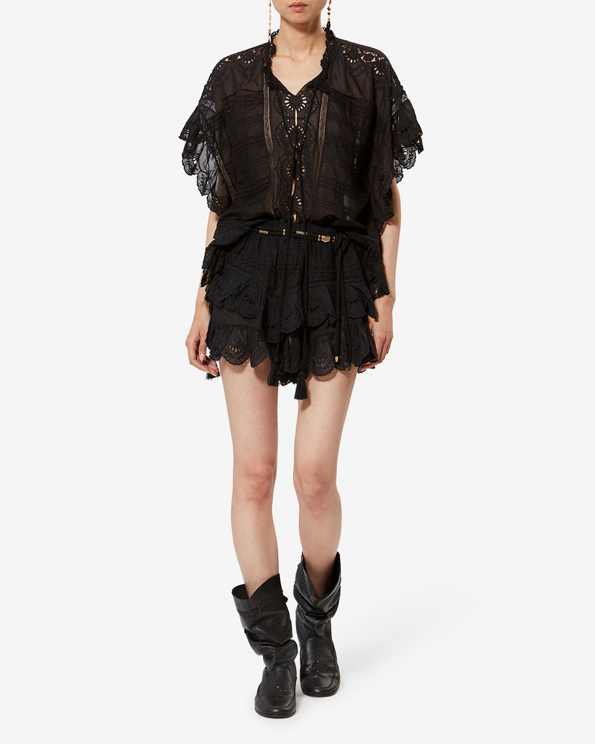 Jocadia 코튼 플로럴 레이스 쇼츠 - 검은색 - Woman - 1