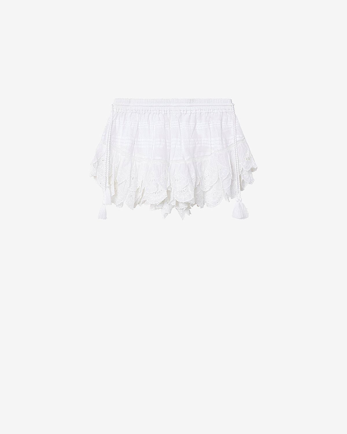 Falda corta puria con volantes en algodón y encaje floral - Blanco - Woman - 5