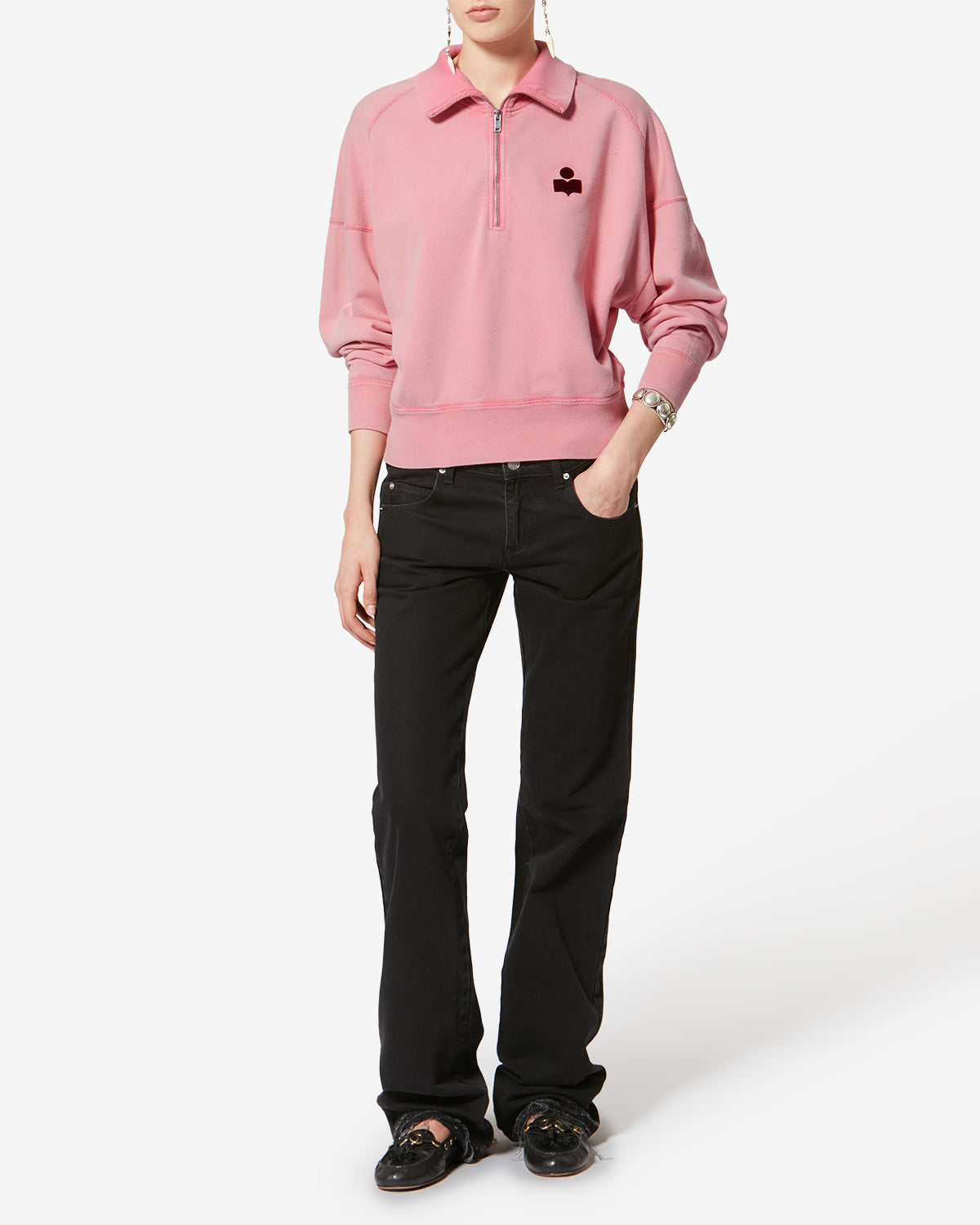 Ross cotton stand-up collar sweatshirt - Bubblegum-burgundy - Woman - 1