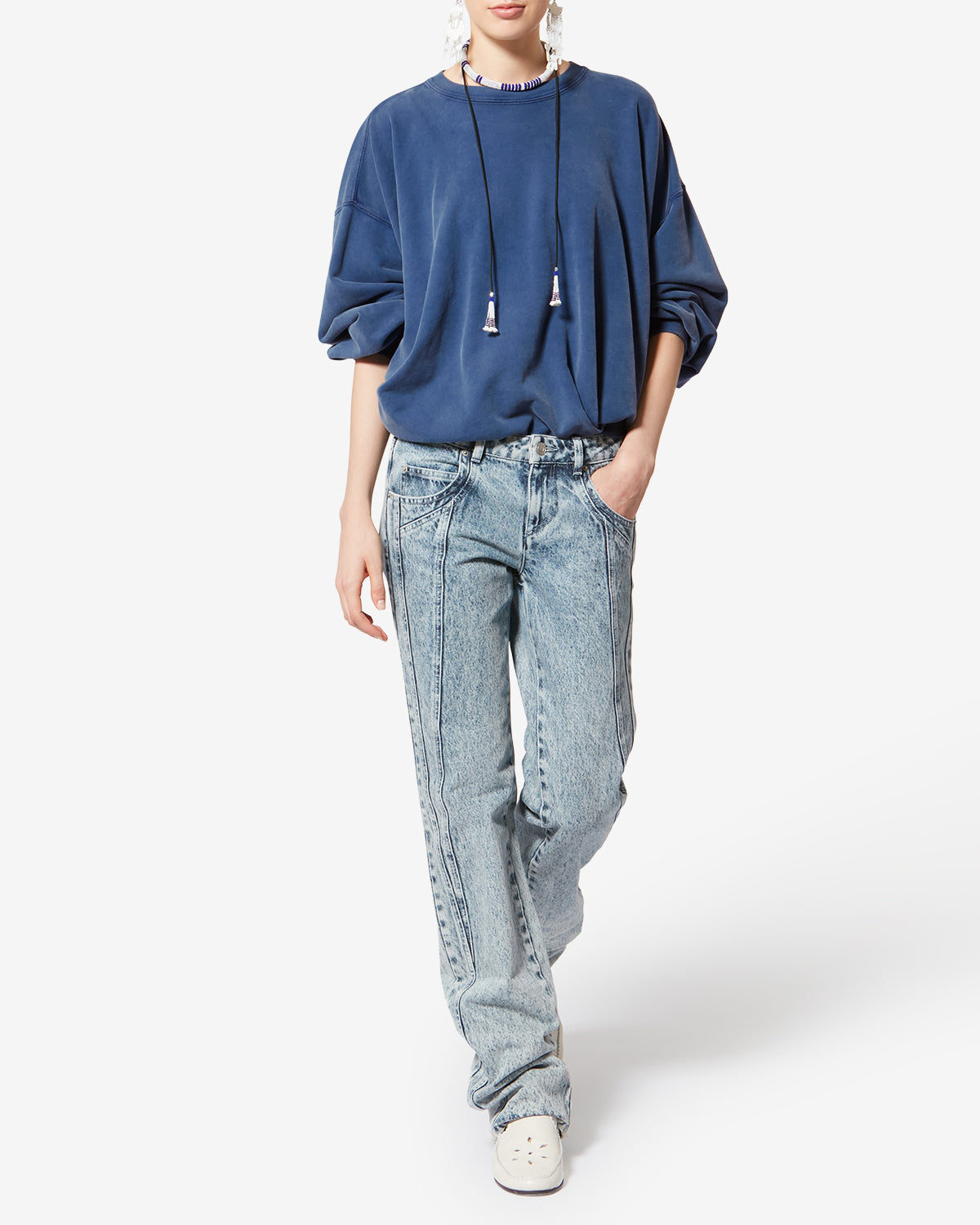 Sauria 워싱 마감 코튼 스웨트셔츠 - Indigo - Woman - 1