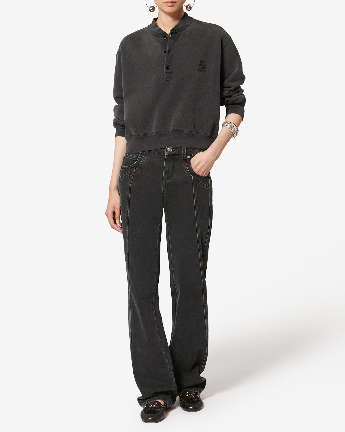 Simony ロゴ コットン スウェットシャツ - ウォッシュドブラック - Woman - 1