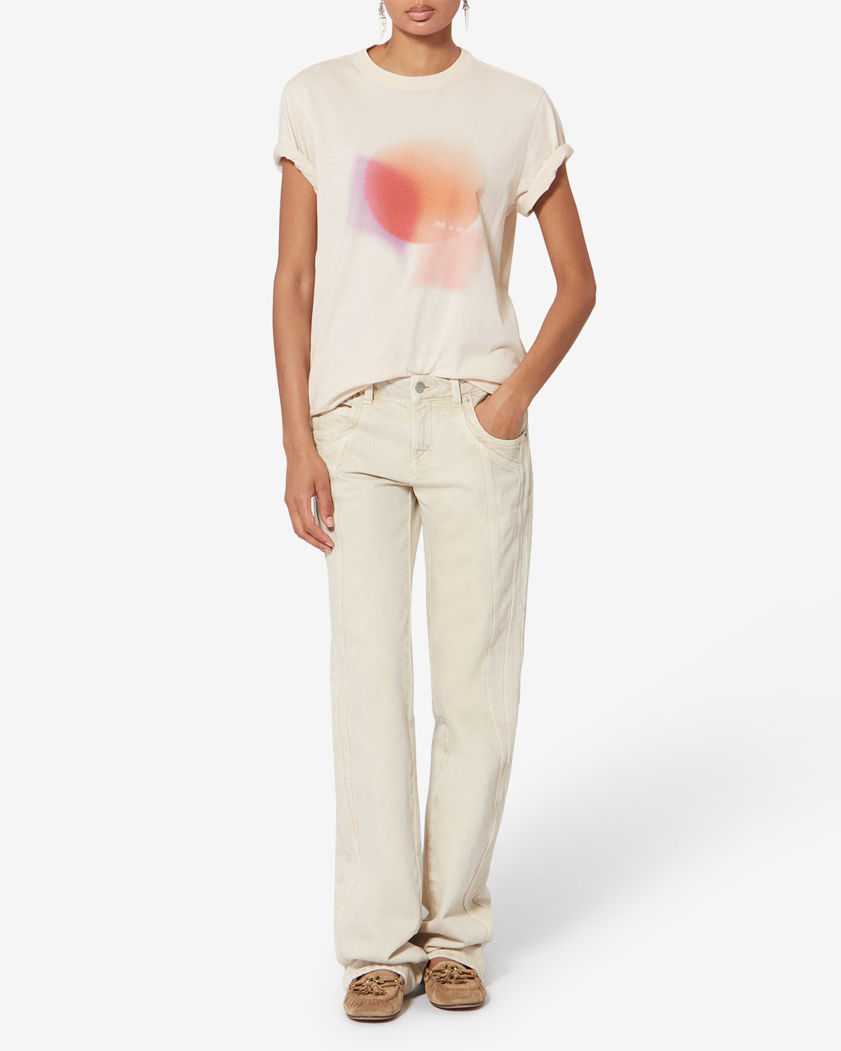 T-shirt zewel in cotone con stampa - Ecru - Woman - 1