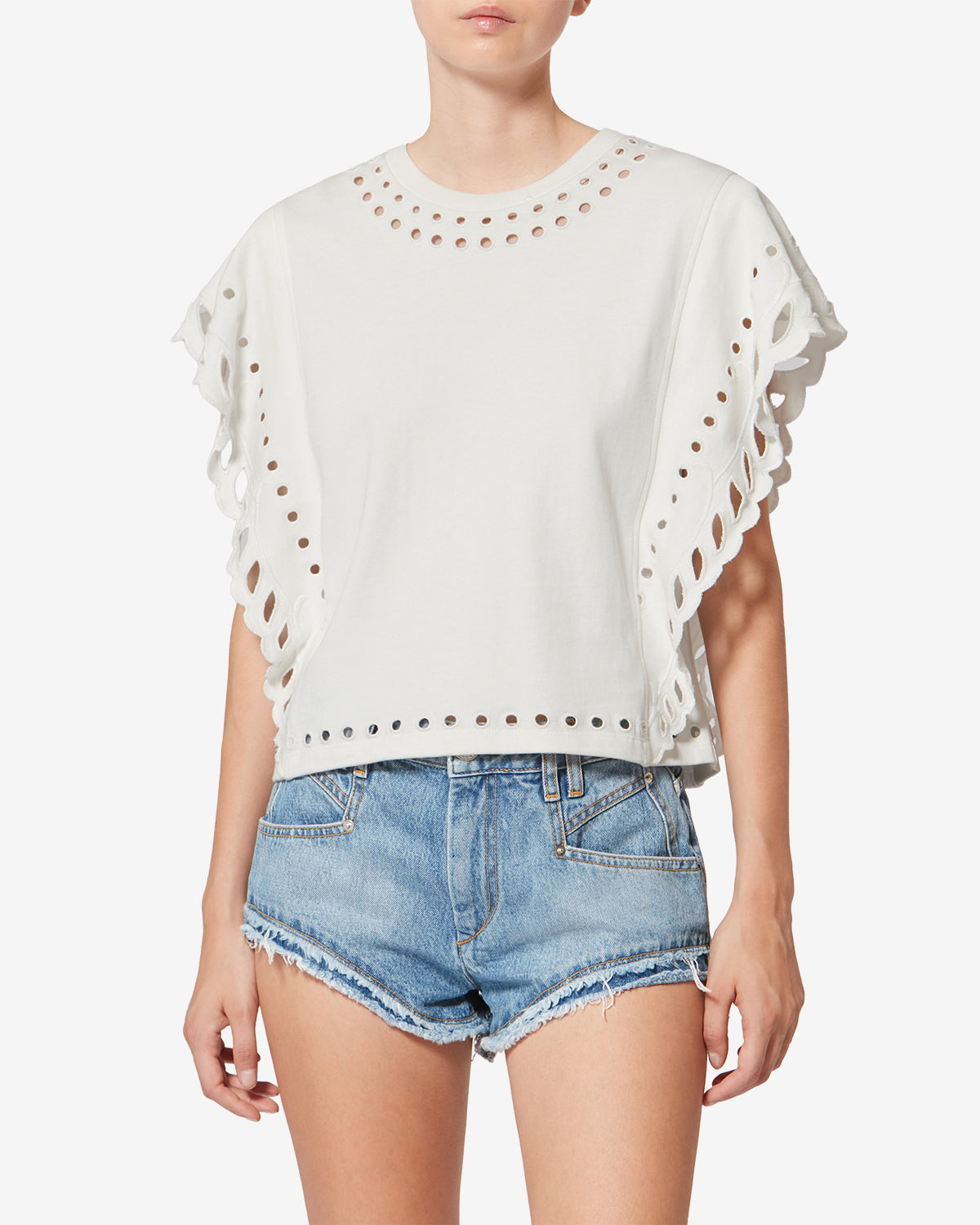 isabel marant刺繍入りホワイト半袖ブラウス ODYLE T-SHIRT Woman ecru | ISABEL MARANT Official online store