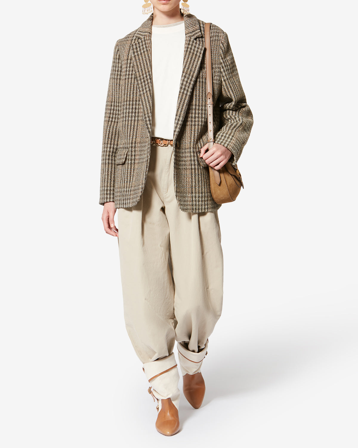 Charlyne checkered virgin wool jacket - Beige - Woman - 1