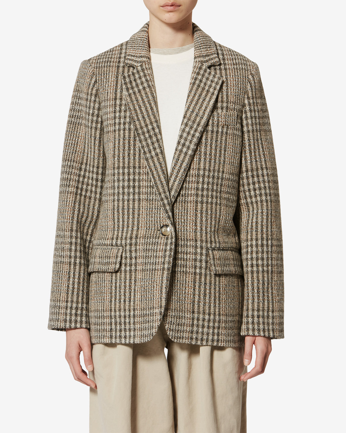 Charlyne checkered virgin wool jacket - Beige - Woman - 3