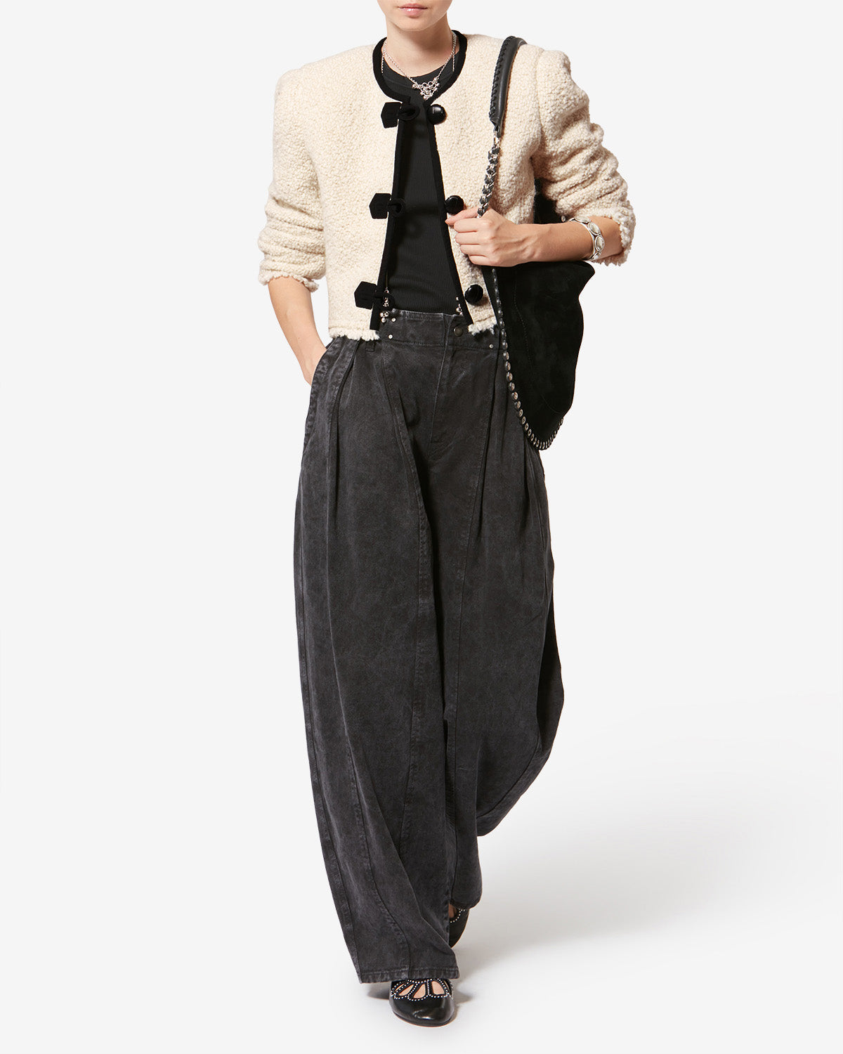 Isabel Marant ノーカラージャケット ブラック・ホワイト GRADILIA JACKET Woman ecru | ISABEL MARANT Official online store