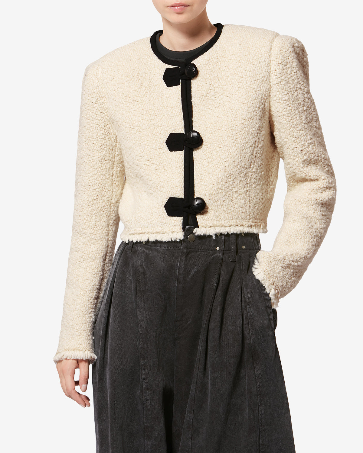 Chaqueta gradilia de lana bouclé - Crudo - Woman - 3