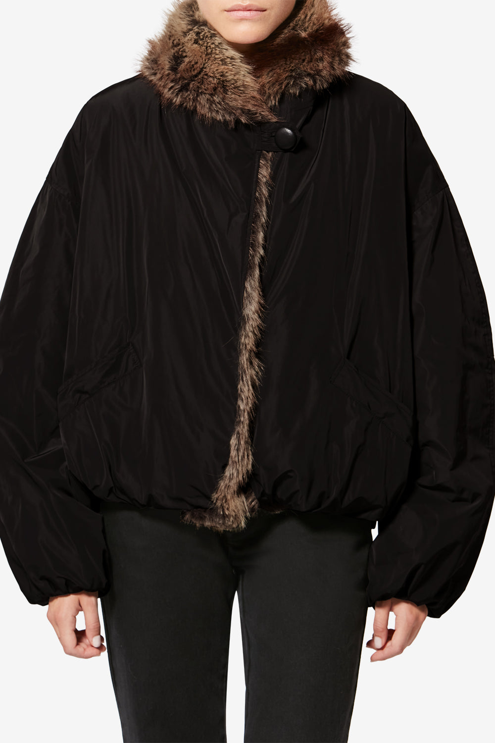 Charone short parka with faux fur lining - Black - Woman - 4