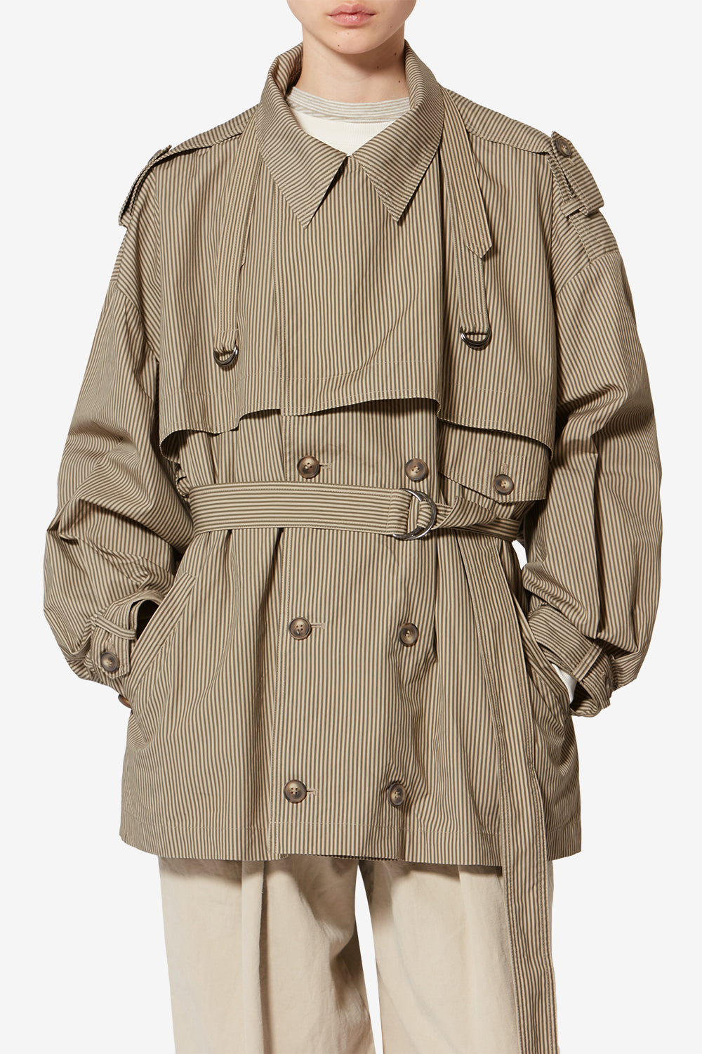 Claya striped cotton jacket - Beige-khaki - Woman - 4