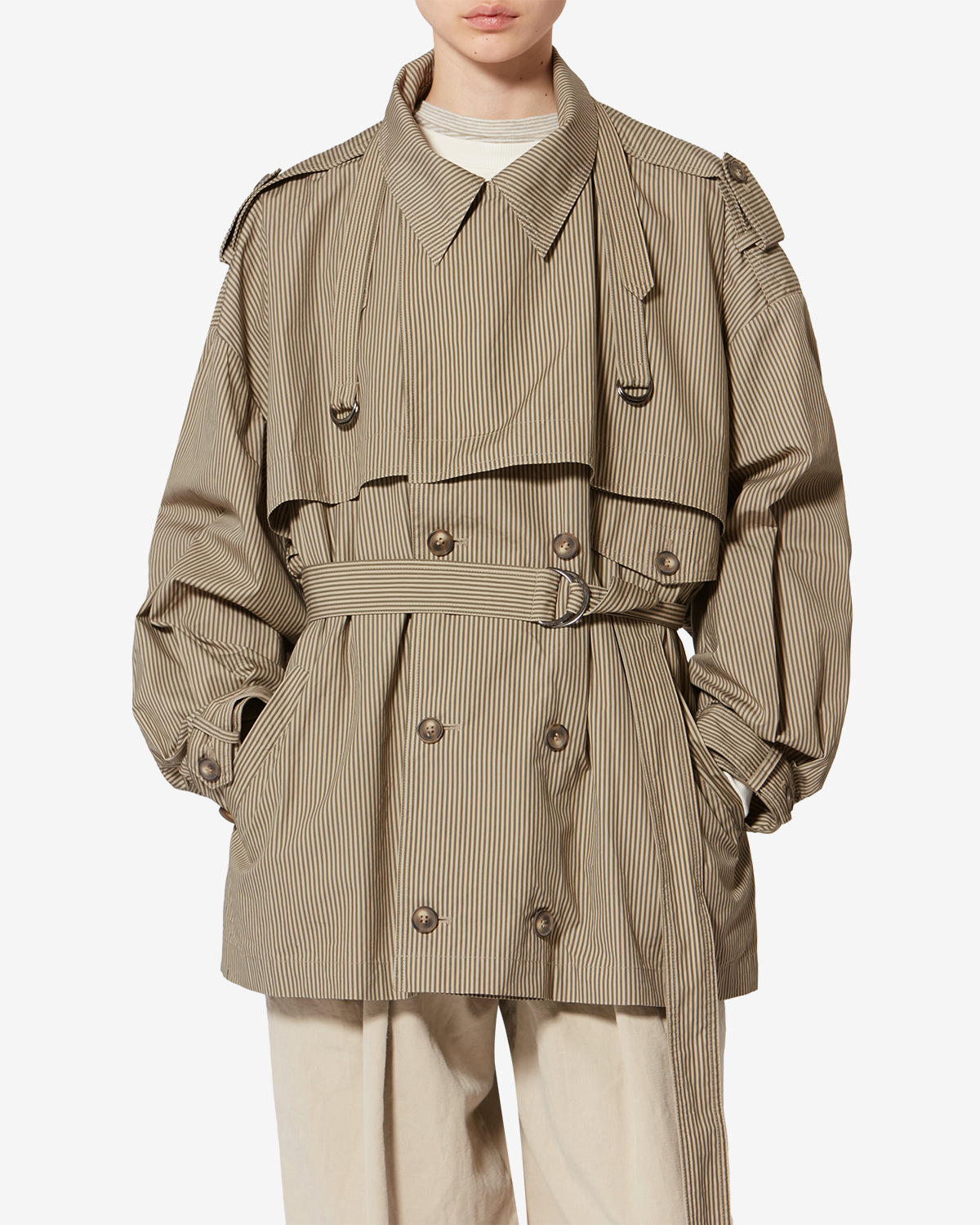 Claya 스트라이프 코튼 재킷 - Beige-khaki - Woman - 3