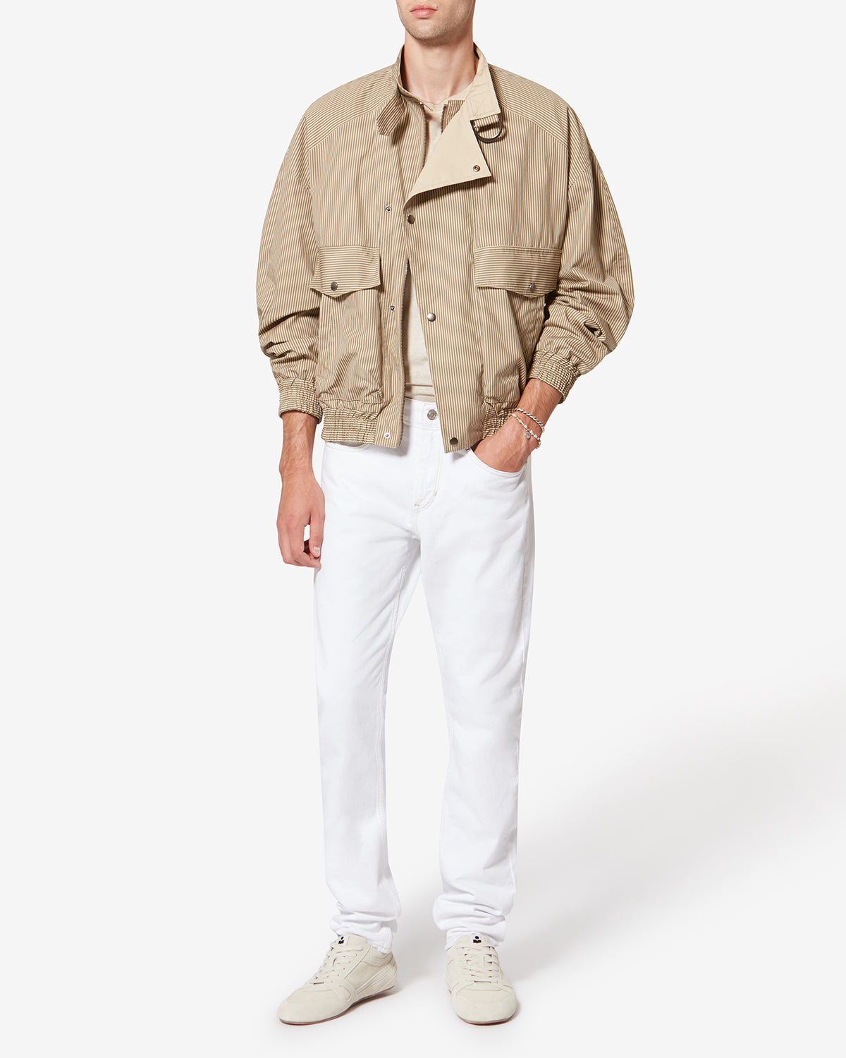Corto striped cotton jacket - Beige-khaki - Man - 1